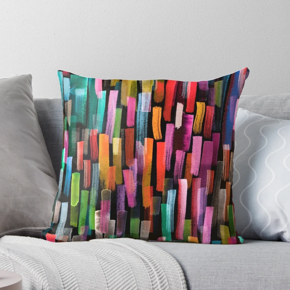 Multicolored watercolor stripes pattern decorative pillow with abstract geometric design