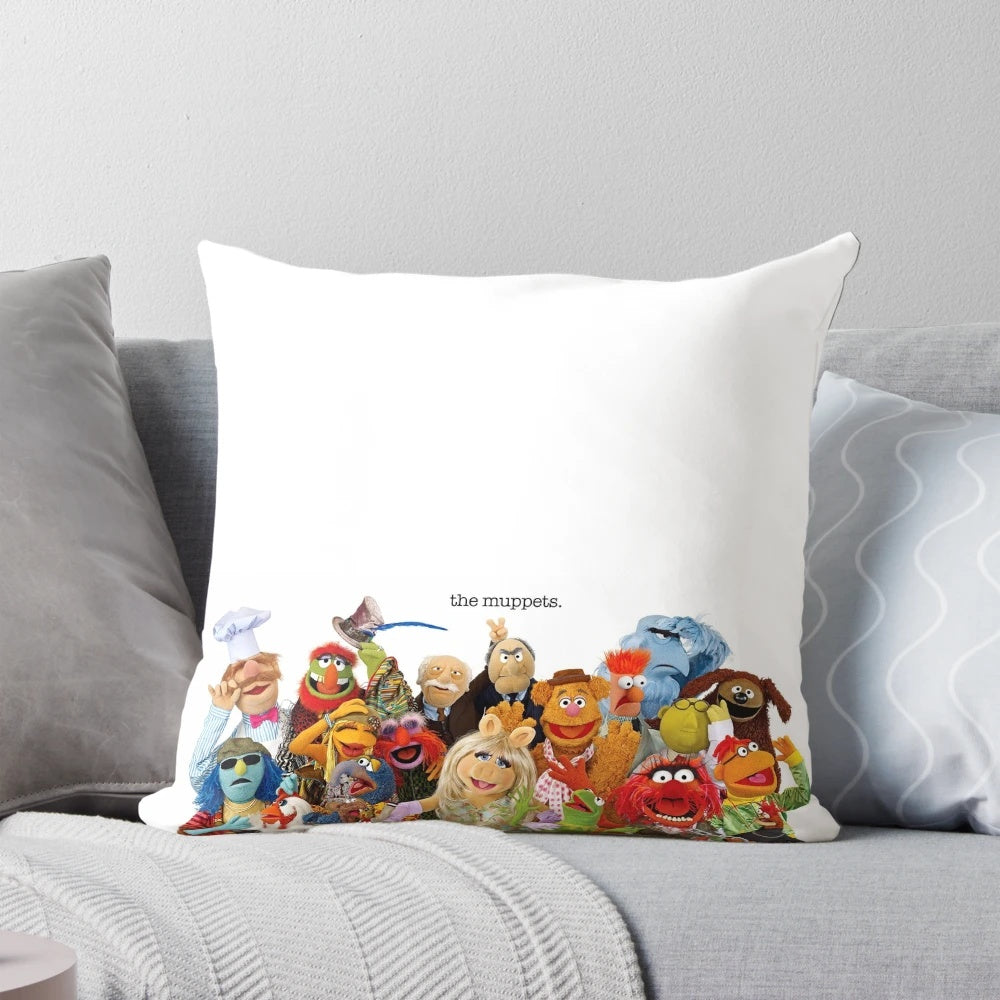 Muppets-inspired decorative pillow featuring colorful Muppet characters