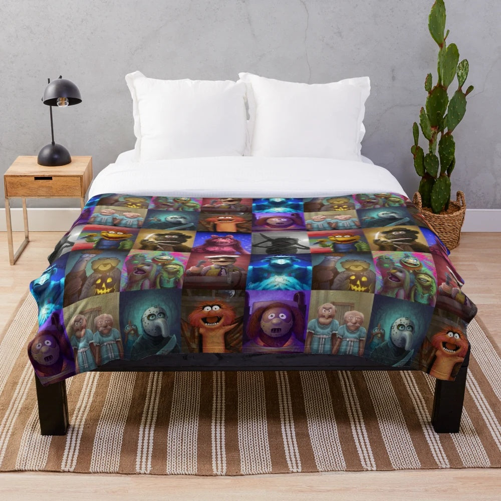 Muppet-inspired plush blanket with various Muppet character designs
