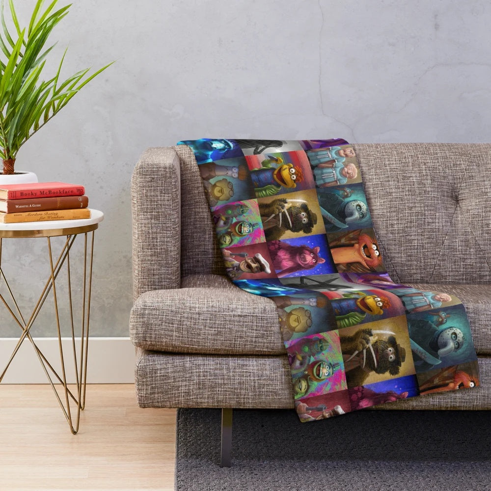 Muppet-inspired plush blanket with various Muppet character designs