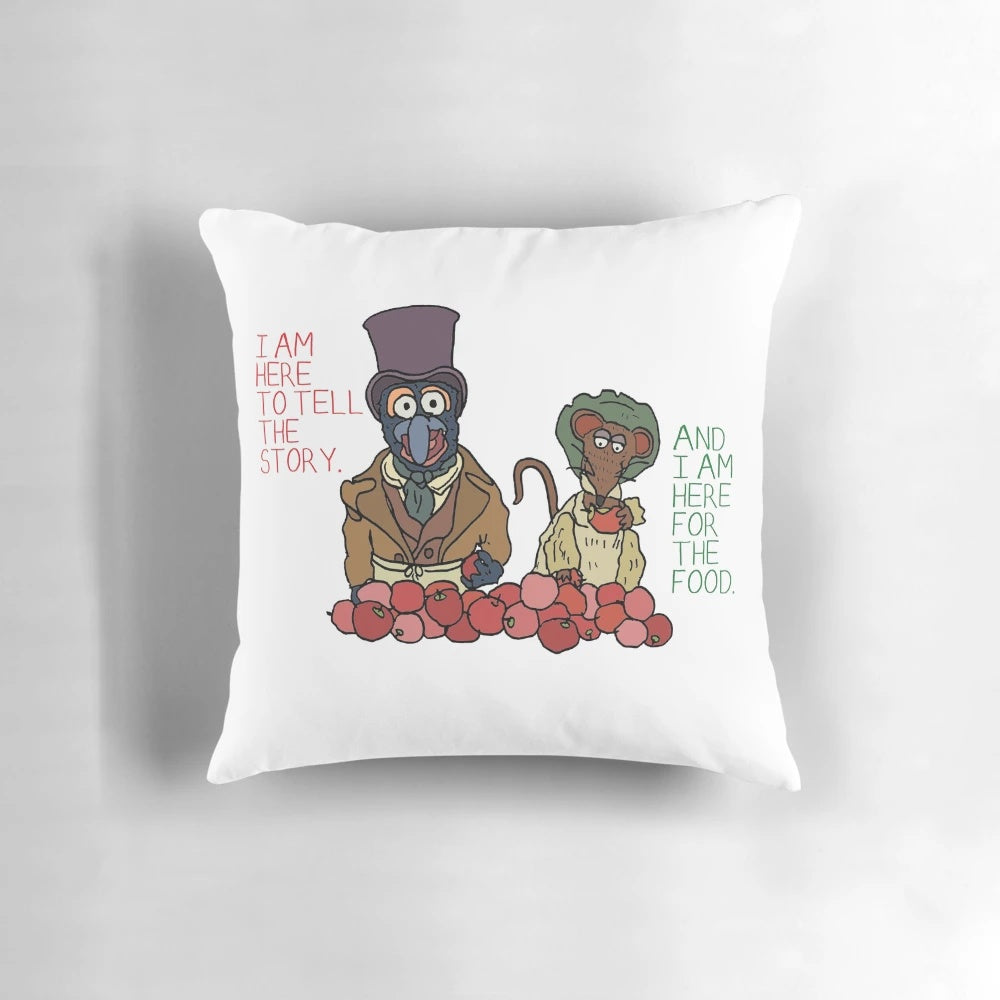 Muppets Christmas inspired throw pillow featuring Gonzo and Rizzo