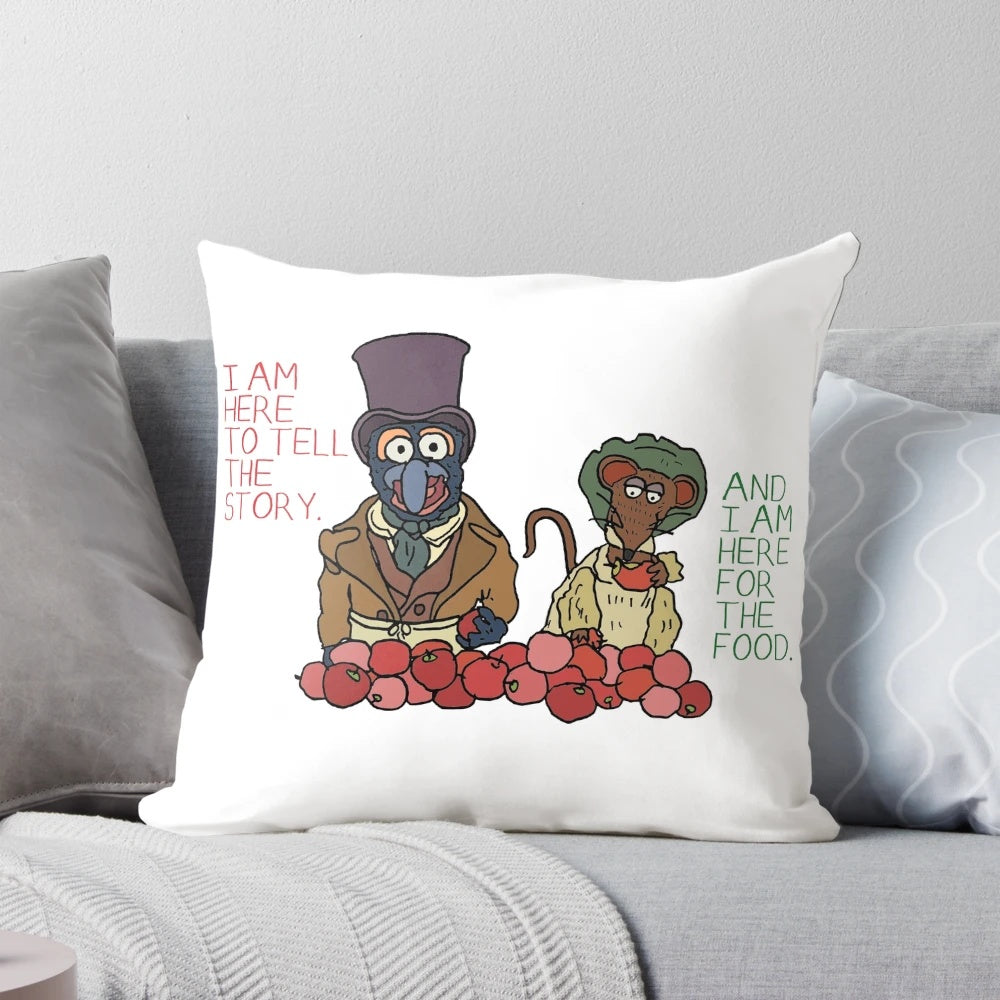 Muppets Christmas inspired throw pillow featuring Gonzo and Rizzo
