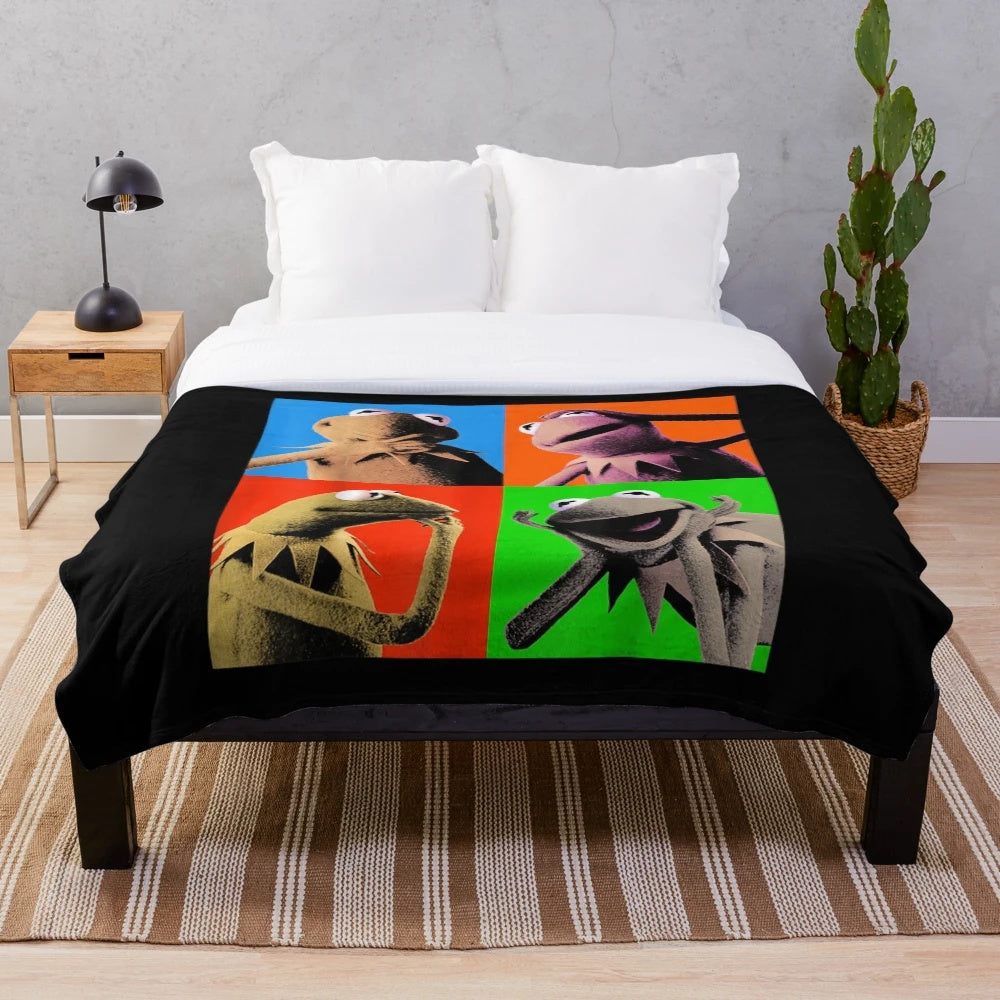 Muppets-inspired Kermit the Frog pop art design on a soft, cozy plush blanket