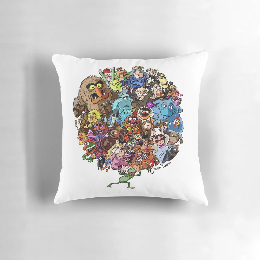 Muppets World of Friendship Plush Pillow featuring Kermit the Frog, Miss Piggy, and other beloved Muppets characters.