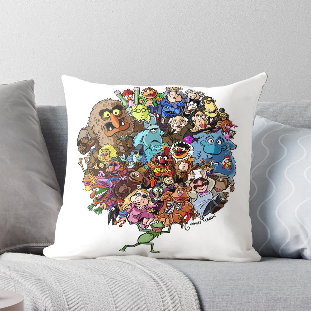 Muppets World of Friendship Plush Pillow featuring Kermit the Frog, Miss Piggy, and other beloved Muppets characters.