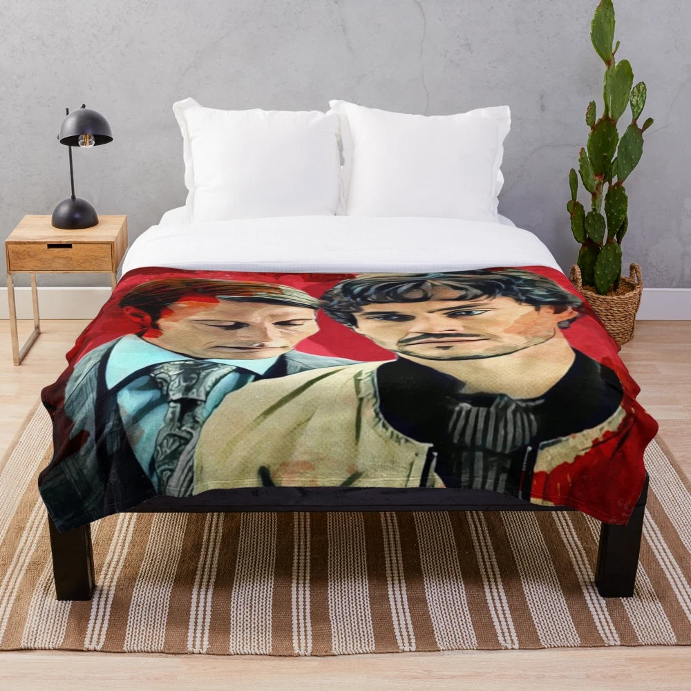 Murder Husbands themed plush blanket featuring Will Graham and Hannibal Lecter
