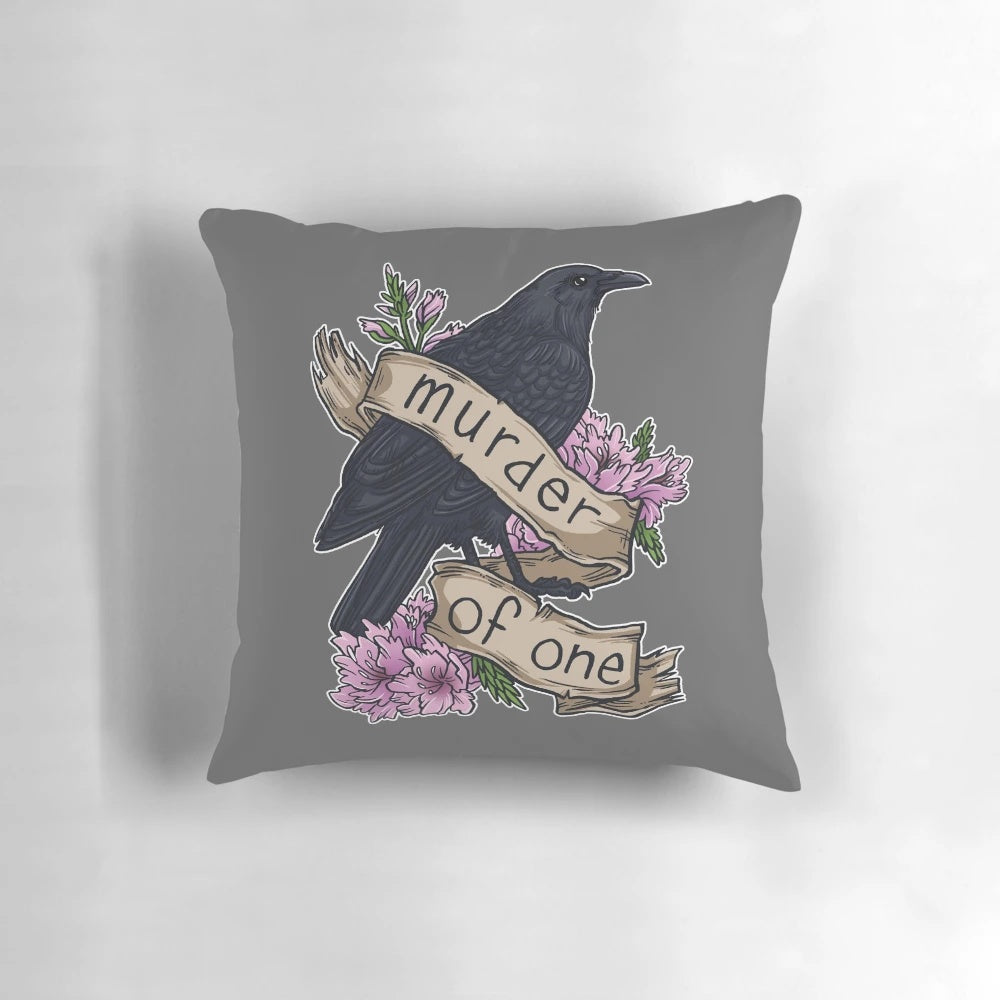 Murder of One Pillow featuring a murder of crows and flowers