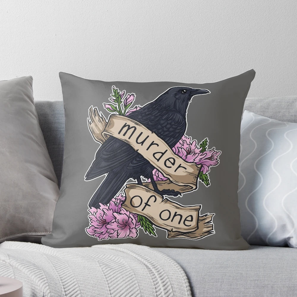 Murder of One Pillow featuring a murder of crows and flowers