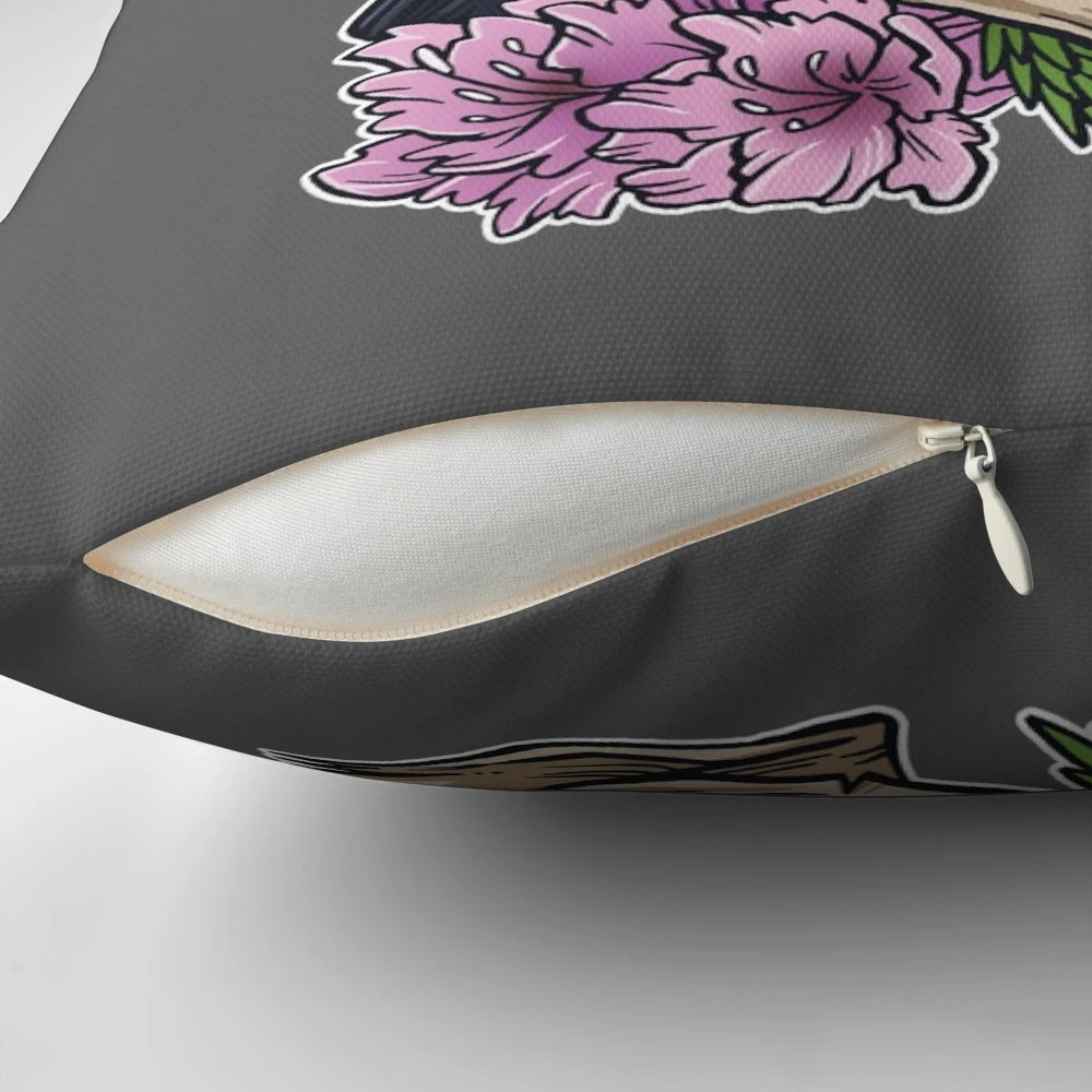 Murder of One Pillow featuring a murder of crows and flowers