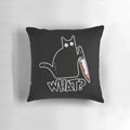 Murderous black cat with a knife, a premium pillow for cat enthusiasts.