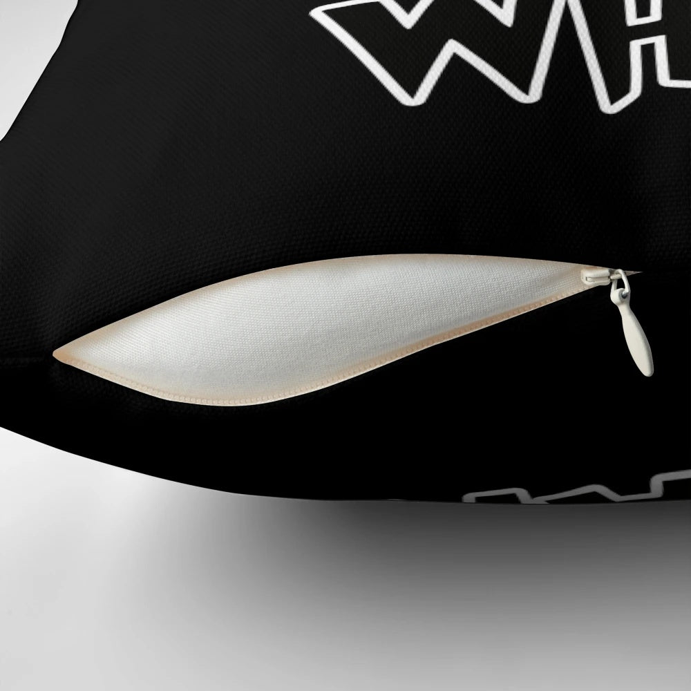 Murderous black cat with a knife, a premium pillow for cat enthusiasts.