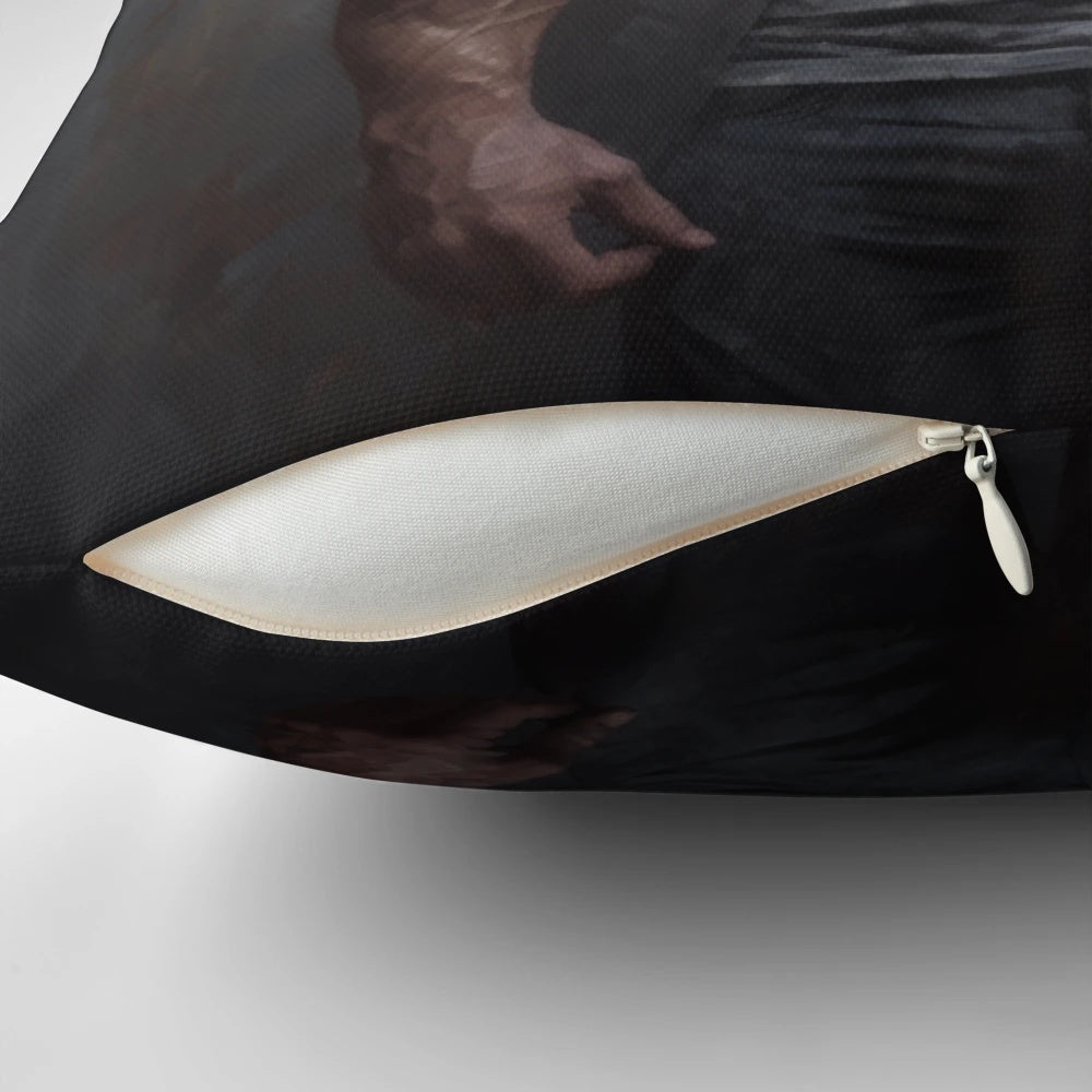 Pillow featuring a realistic oil painting of a muscular, bearded "muscle bear" man.