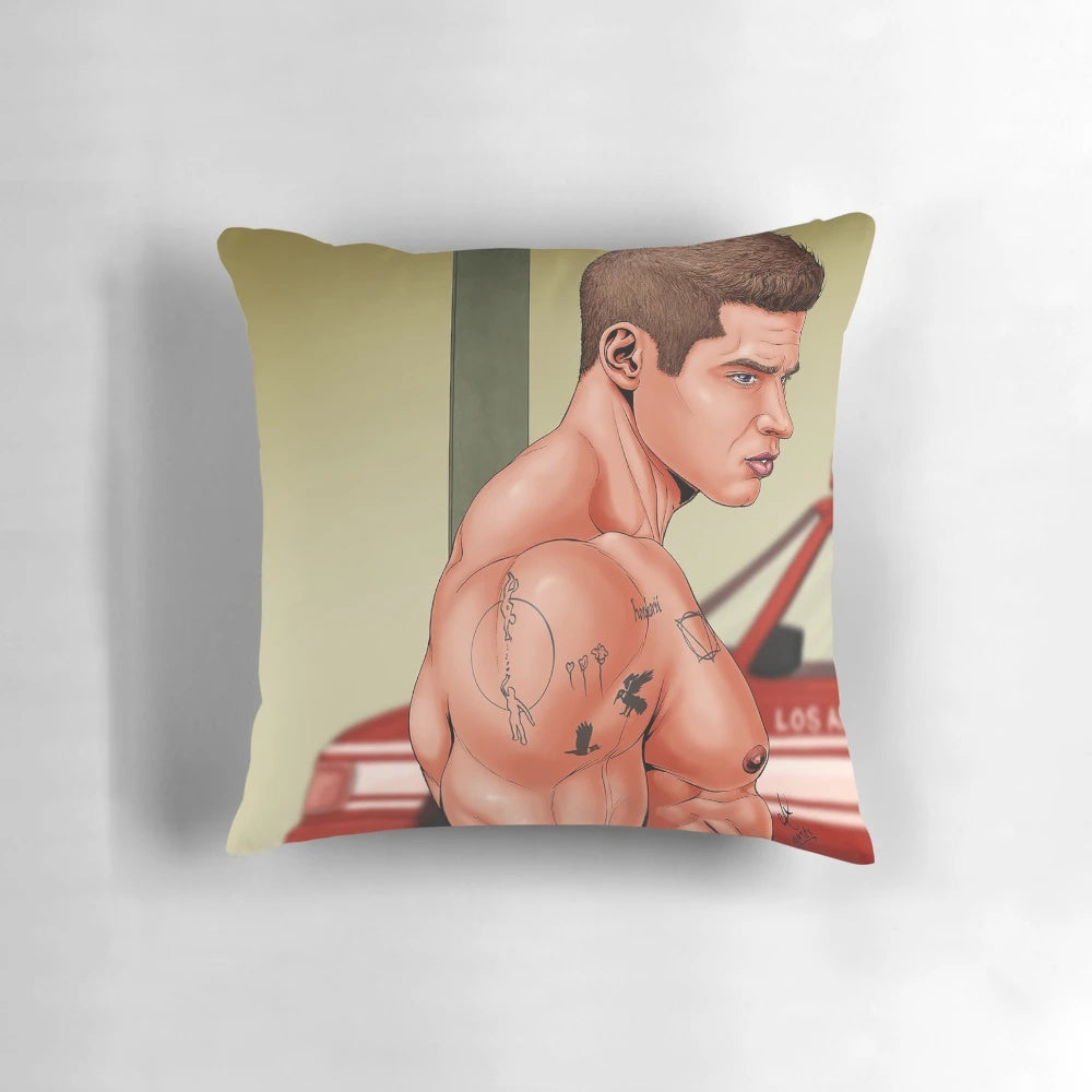 A plush pillow featuring a shirtless male figure with a muscular physique, perfect for fitness enthusiasts and fans of the genre.