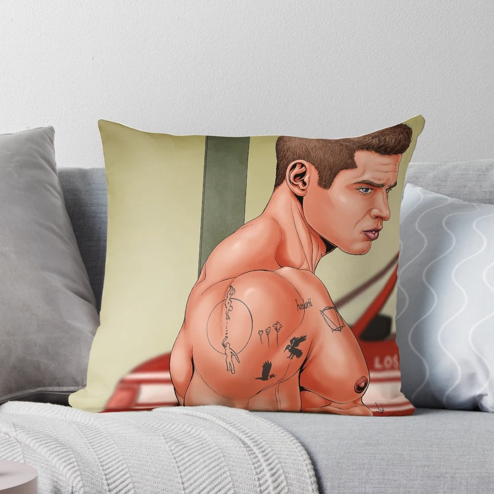 A plush pillow featuring a shirtless male figure with a muscular physique, perfect for fitness enthusiasts and fans of the genre.