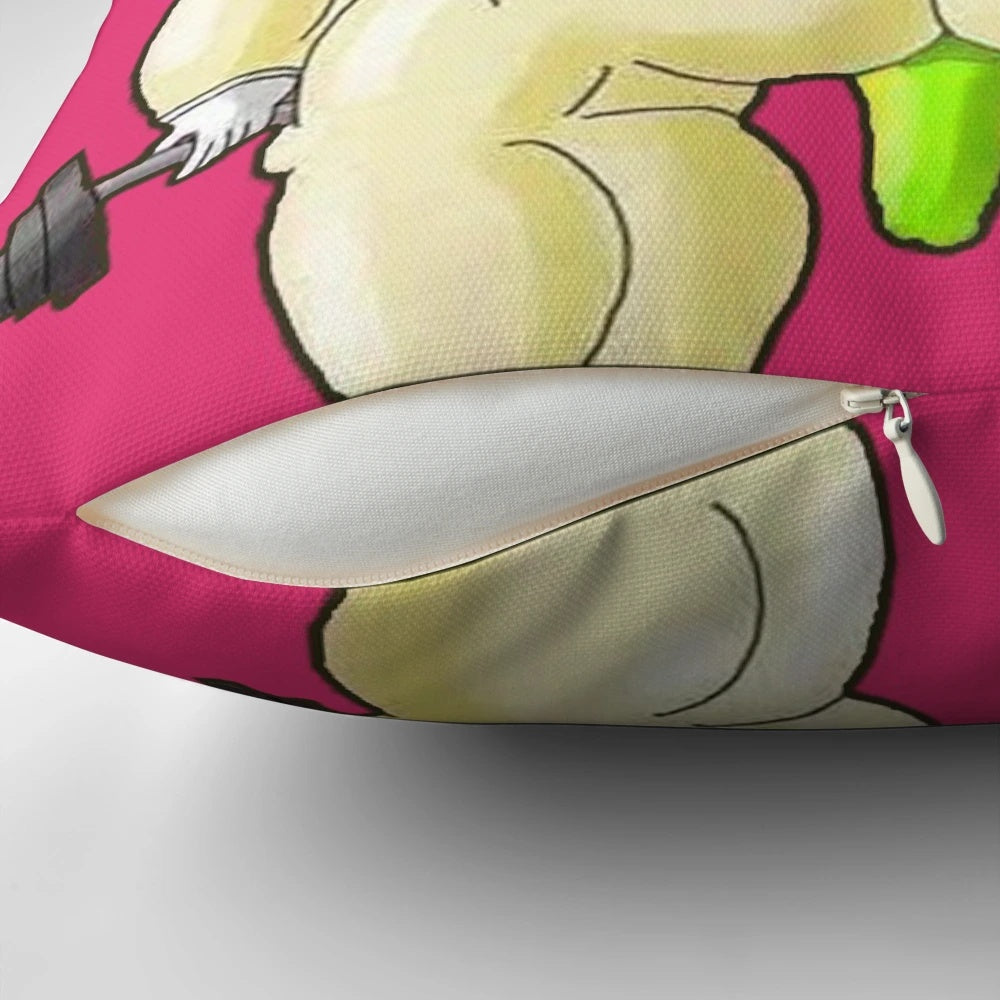 A plush, decorative pillow featuring a muscular, mustachioed Italian plumber graphic.
