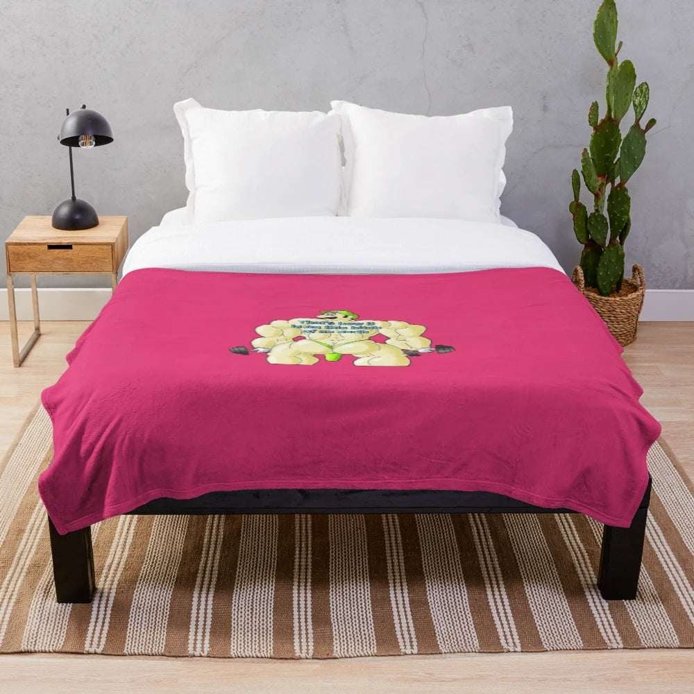 Muscular Italian man plush blanket with weight lifting and meme-inspired design