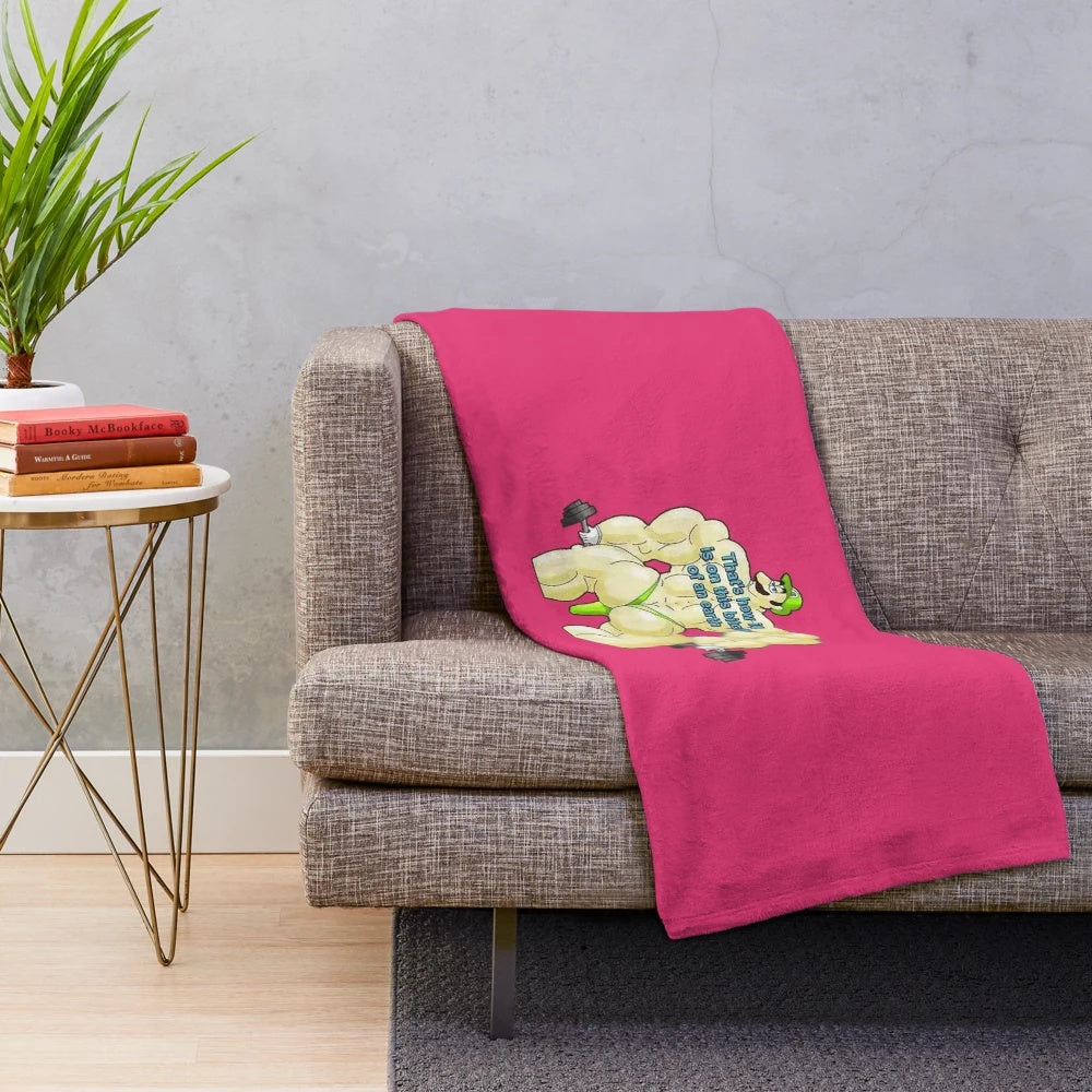 Muscular Italian man plush blanket with weight lifting and meme-inspired design