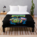 Mushroom forest themed plush blanket with cartoon graphic design