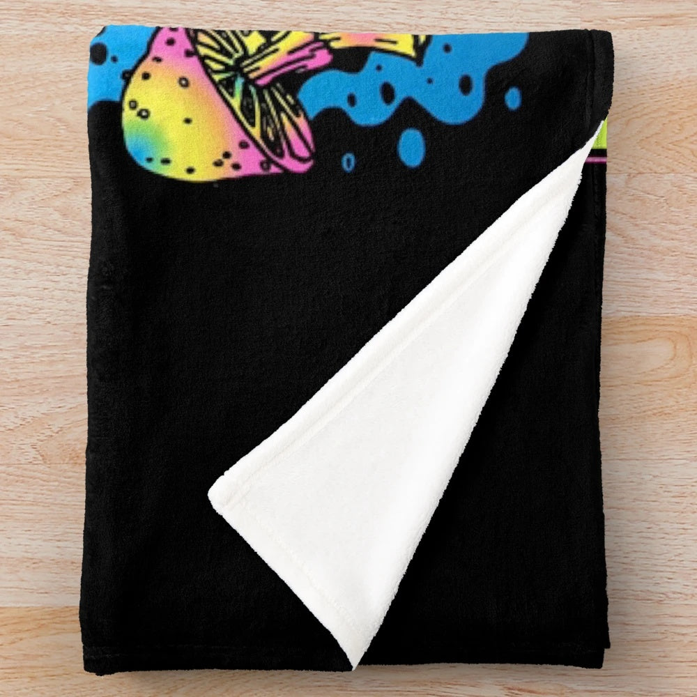 Mushroom forest themed plush blanket with cartoon graphic design