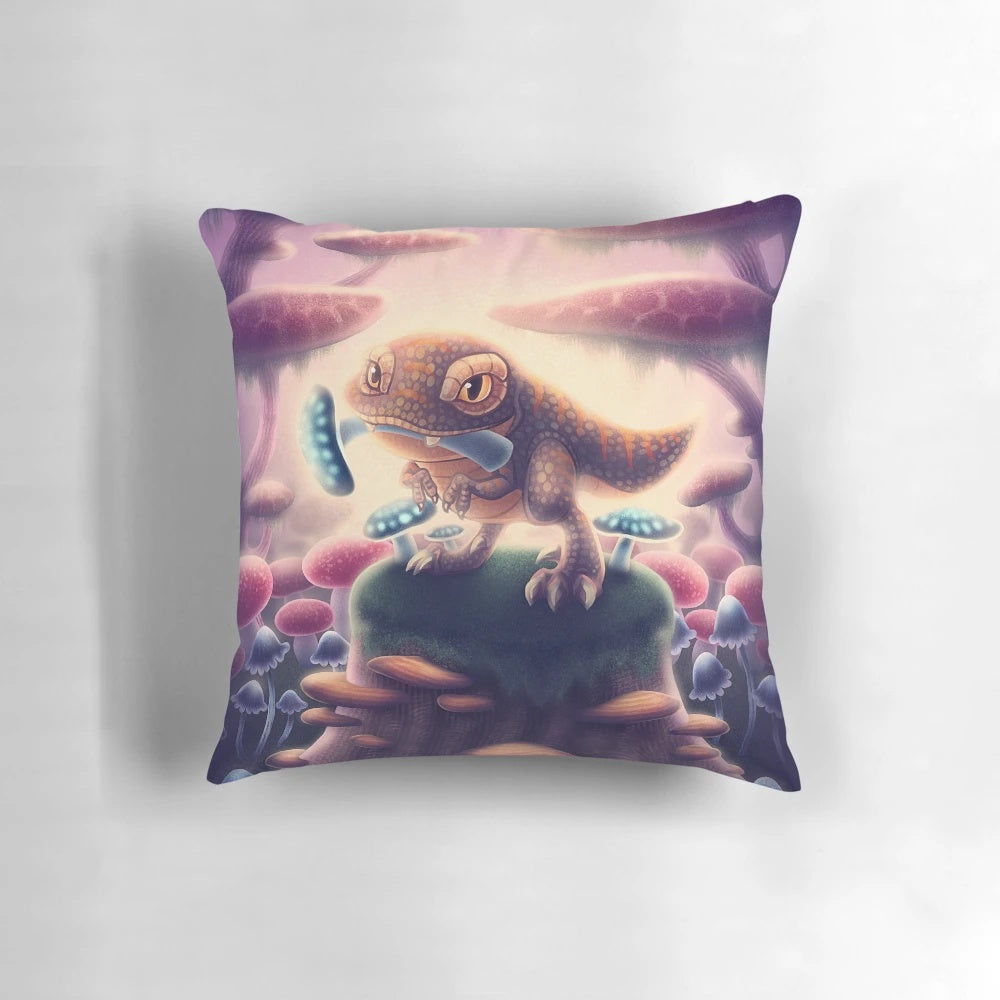 Decorative pillow featuring a whimsical mushroom design, perfect for fantasy gaming fans.
