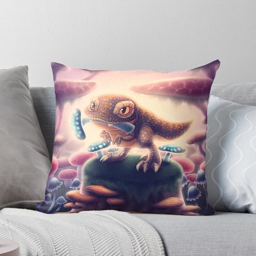 Decorative pillow featuring a whimsical mushroom design, perfect for fantasy gaming fans.