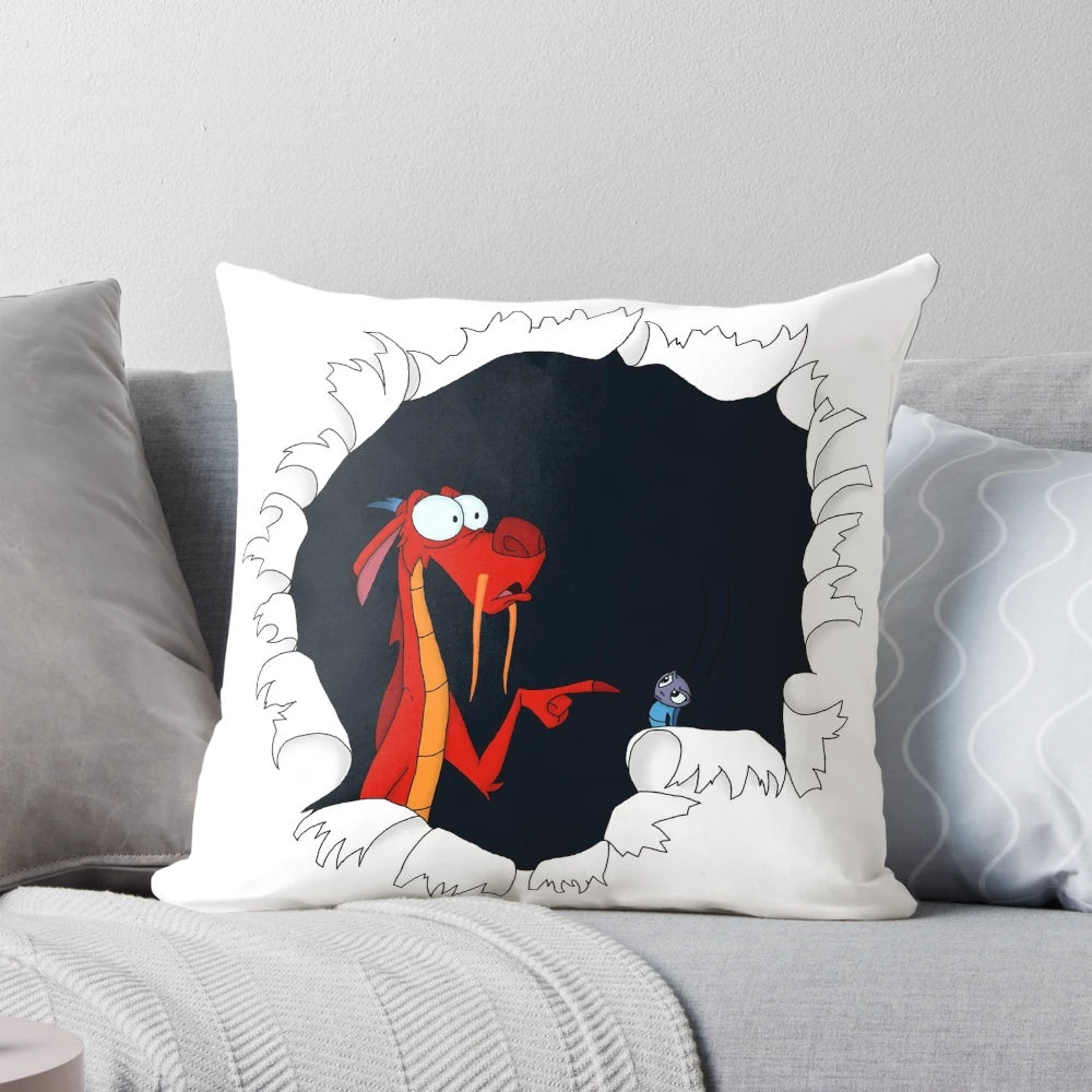 Soft and plush Mushu the Chinese dragon pillow with a funny, comedic design