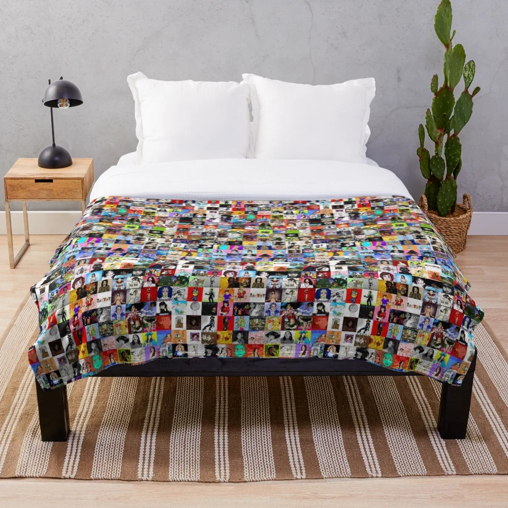 Music Collage Plush Blanket featuring an array of album cover art