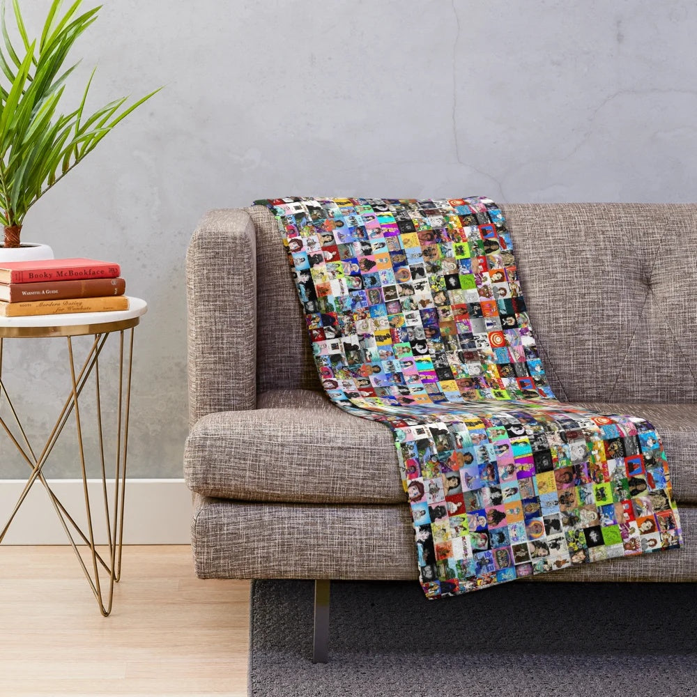 Music Collage Plush Blanket featuring an array of album cover art