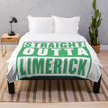 Plush green blanket with "Straight Outta Limerick" design