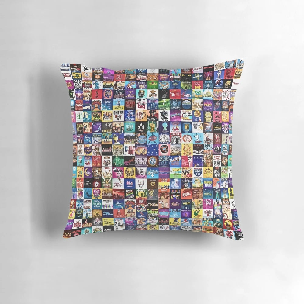 Musicals! Decorative Throw Pillow featuring a musical theatre or Broadway show logo design