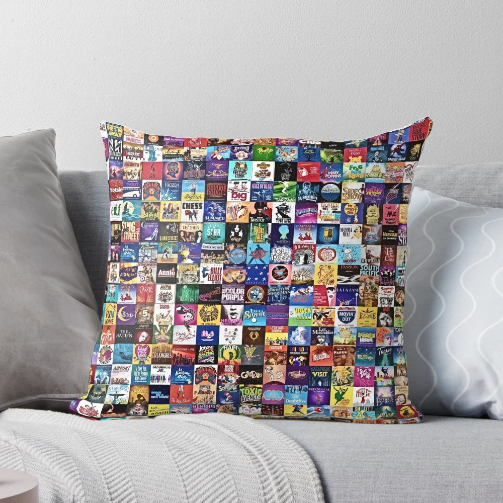Musicals! Decorative Throw Pillow featuring a musical theatre or Broadway show logo design