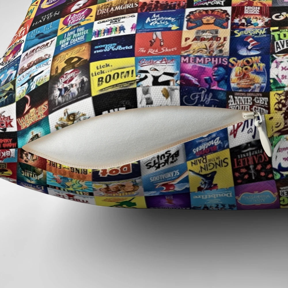 Musicals! Decorative Throw Pillow featuring a musical theatre or Broadway show logo design