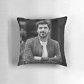 Stylish black and white pillow featuring a male musician and piano design from Corsica