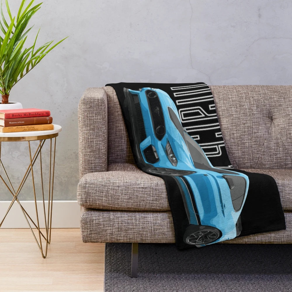 Mach 1 Mustang GT 5.0L V8 Grabber Blue Car Plush Blanket
