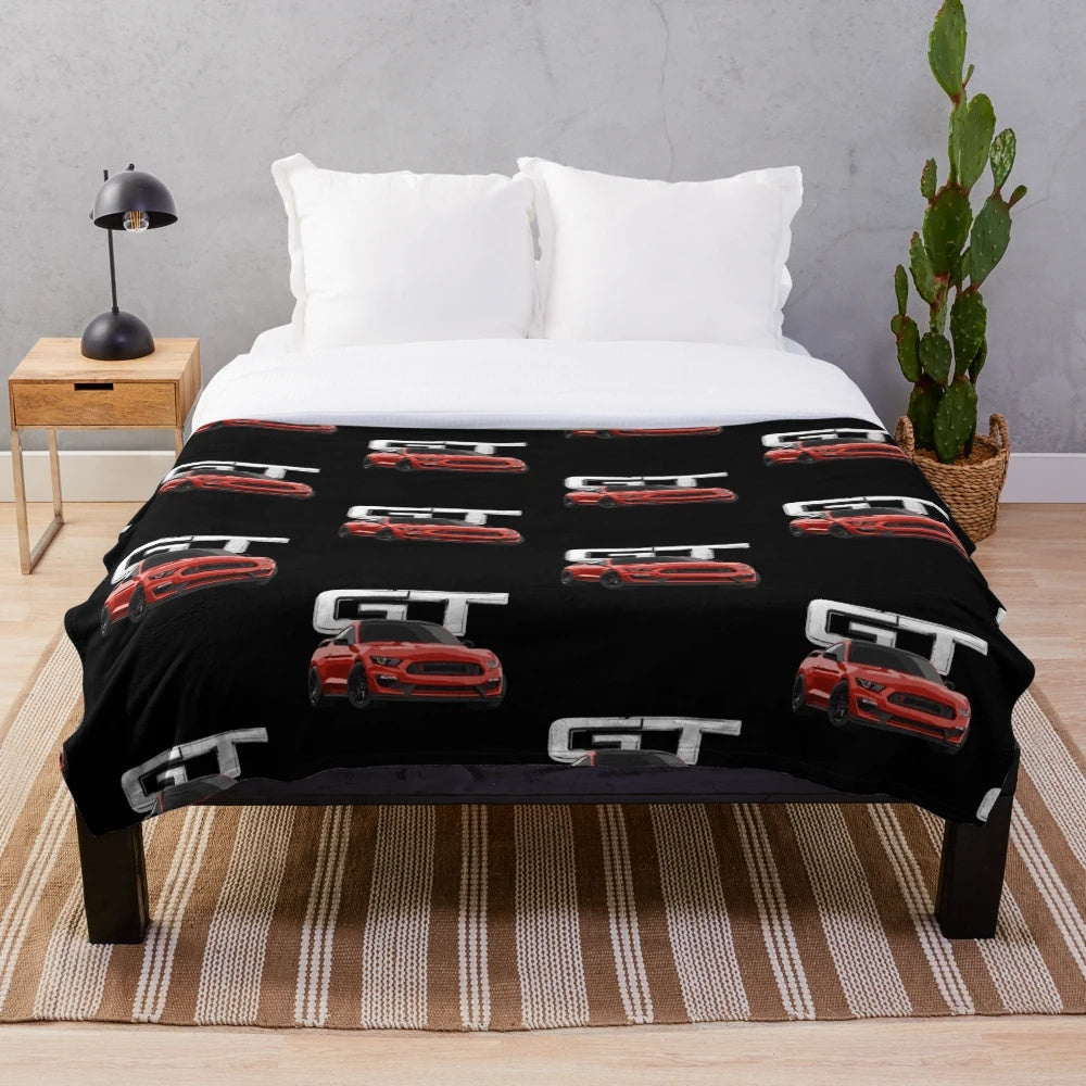Ford Mustang plush blanket with racing stripes design