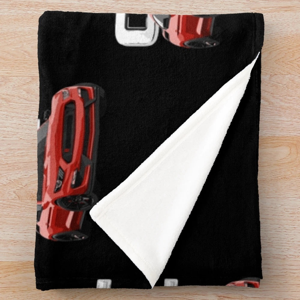 Ford Mustang plush blanket with racing stripes design