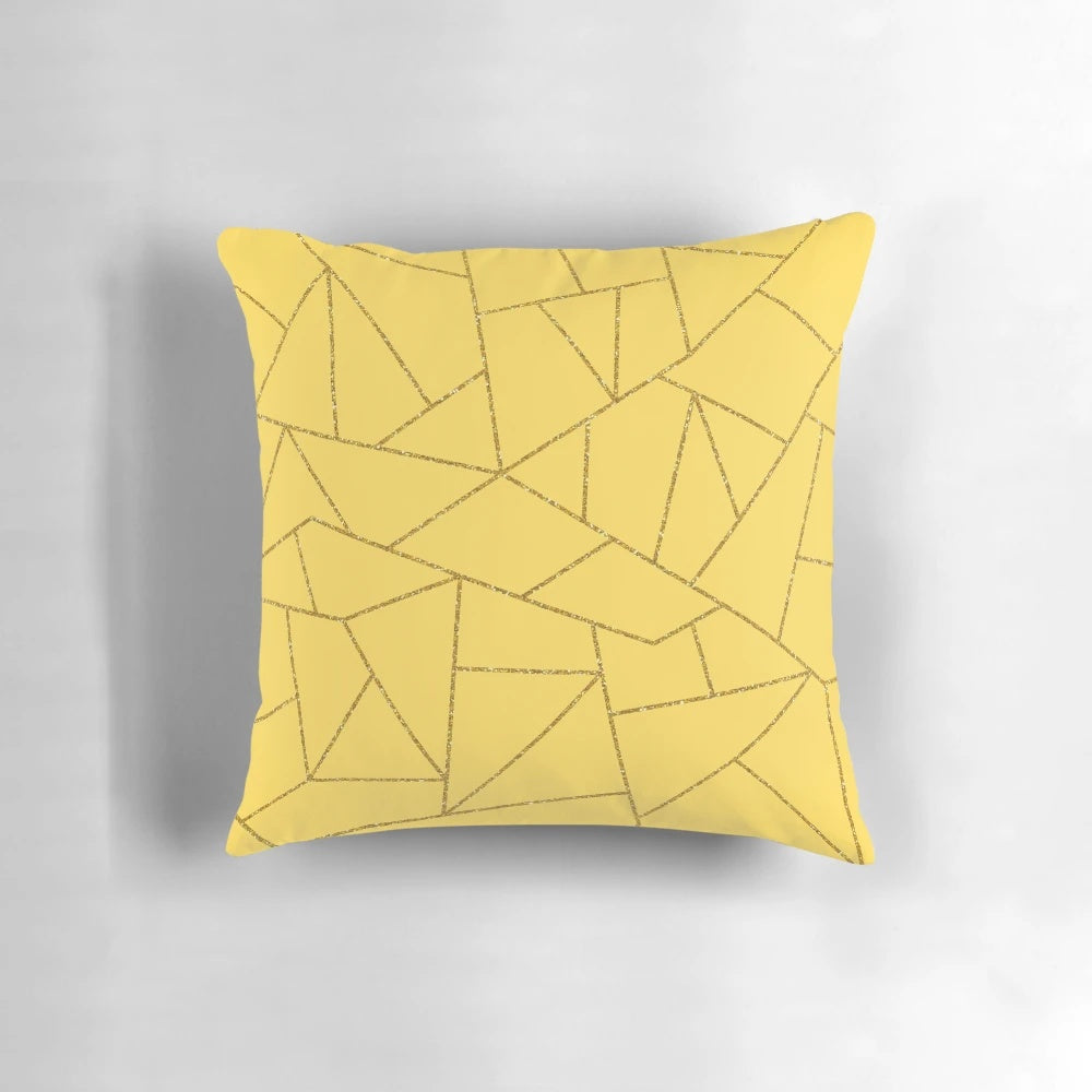 Mustard yellow and gold glitter mosaic lines and geometric abstract pattern decorative pillow