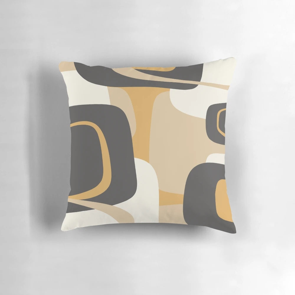 Charcoal and ochre beige mid century modern retro abstract pattern decorative throw pillow