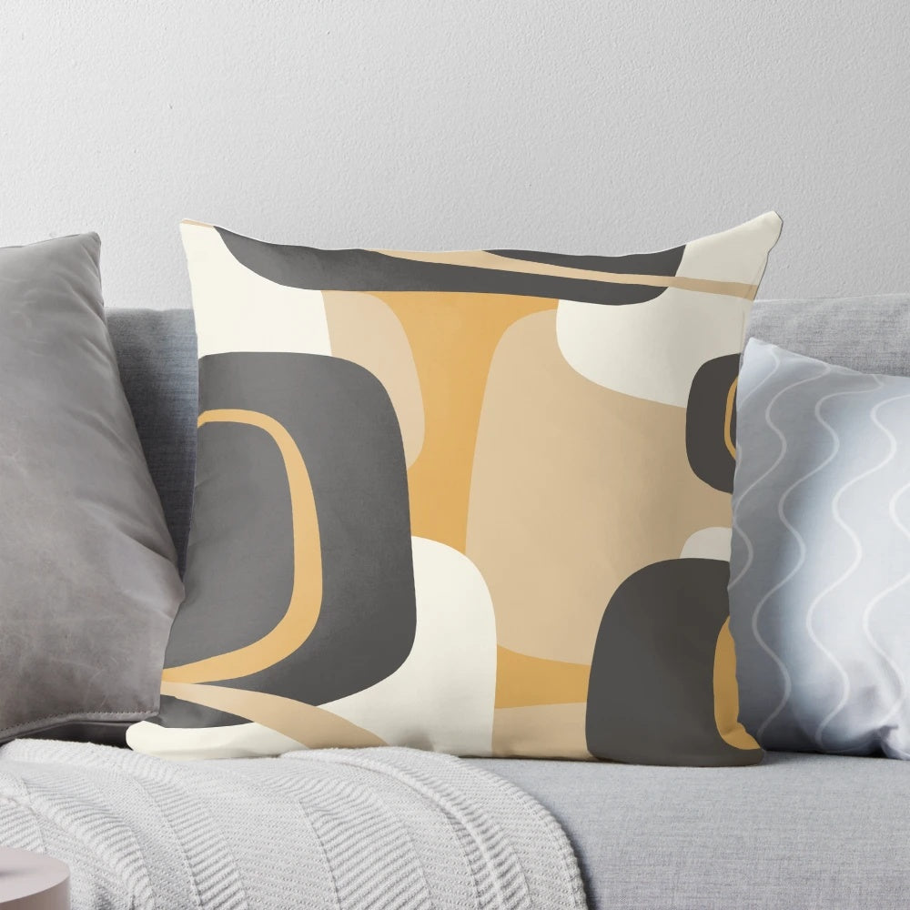Charcoal and ochre beige mid century modern retro abstract pattern decorative throw pillow