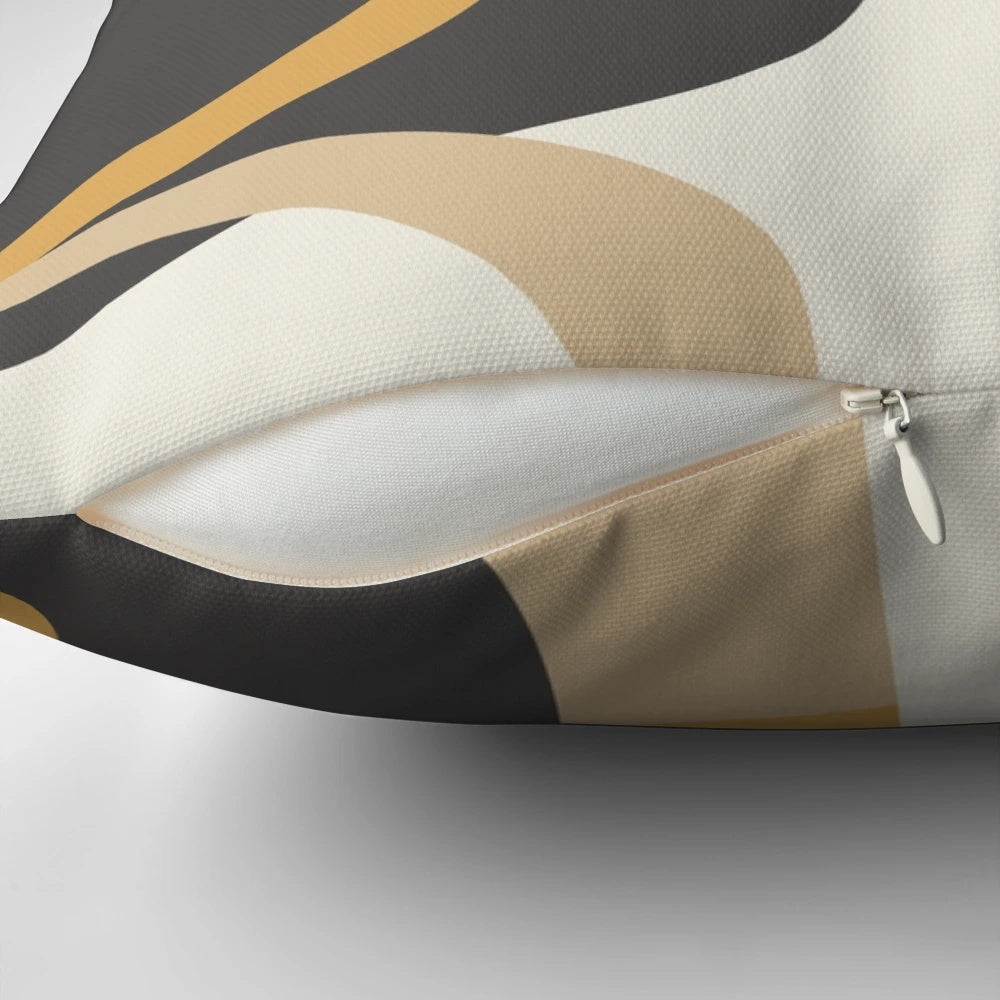 Charcoal and ochre beige mid century modern retro abstract pattern decorative throw pillow