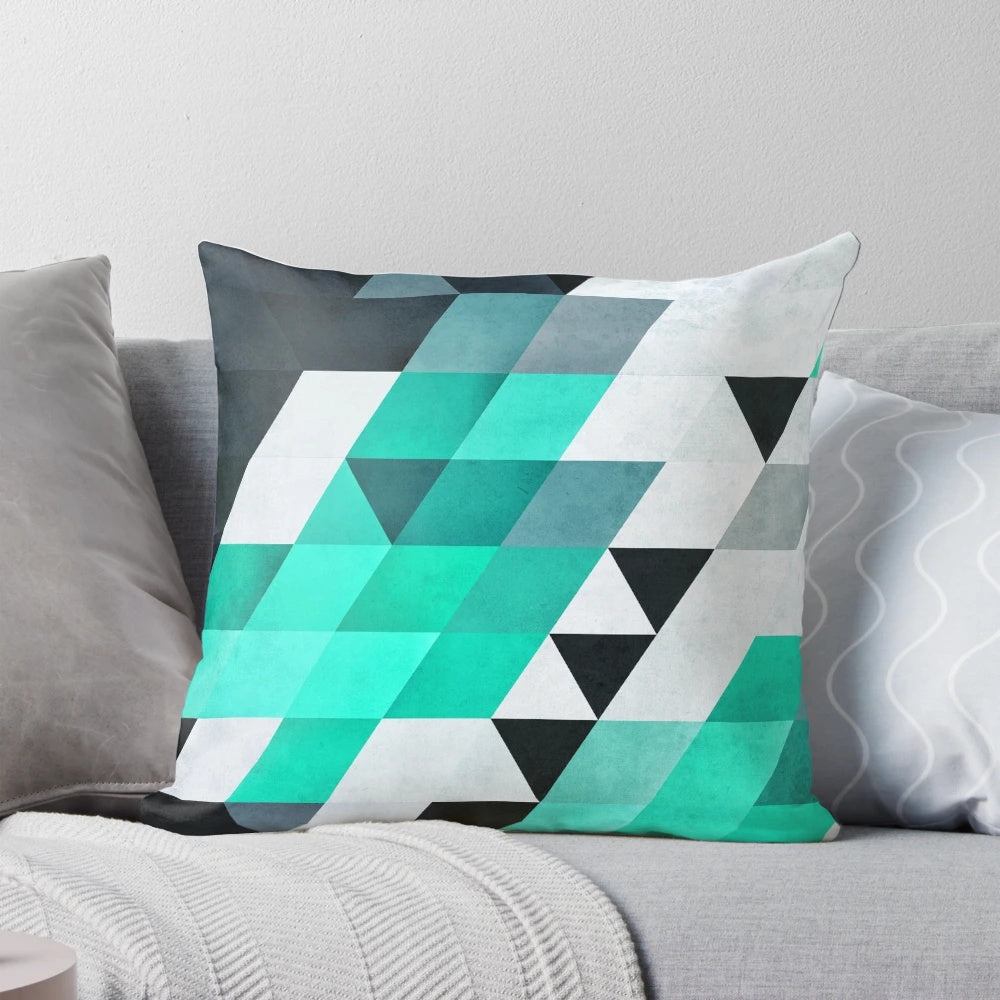 Mynt 142 abstract geometric throw pillow with teal, white, and black colors
