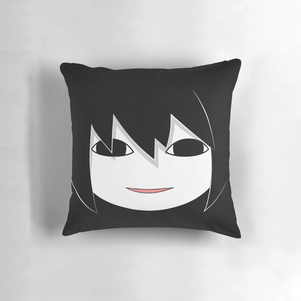 Artistic pillow featuring a mysterious and creepy anime-style girl character