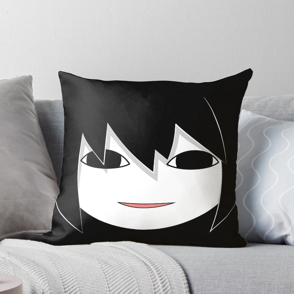Artistic pillow featuring a mysterious and creepy anime-style girl character