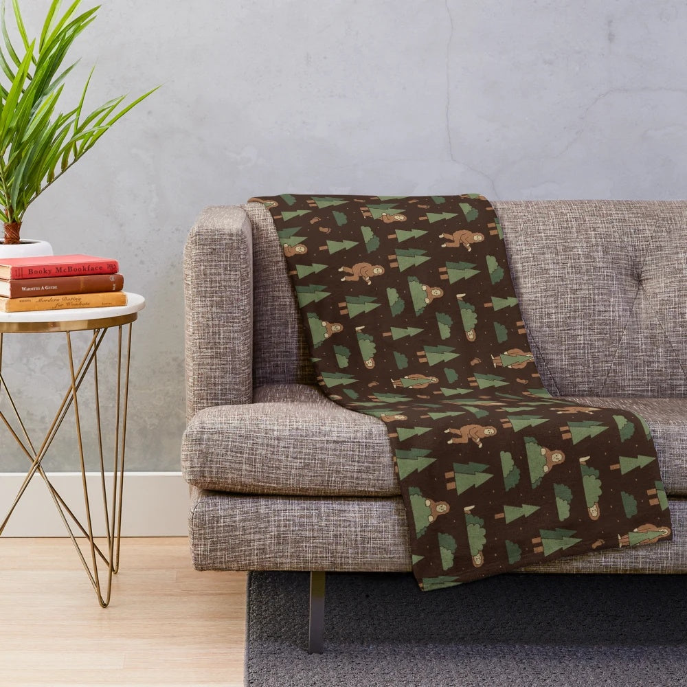 Bigfoot Plush Blanket with Forest Pattern