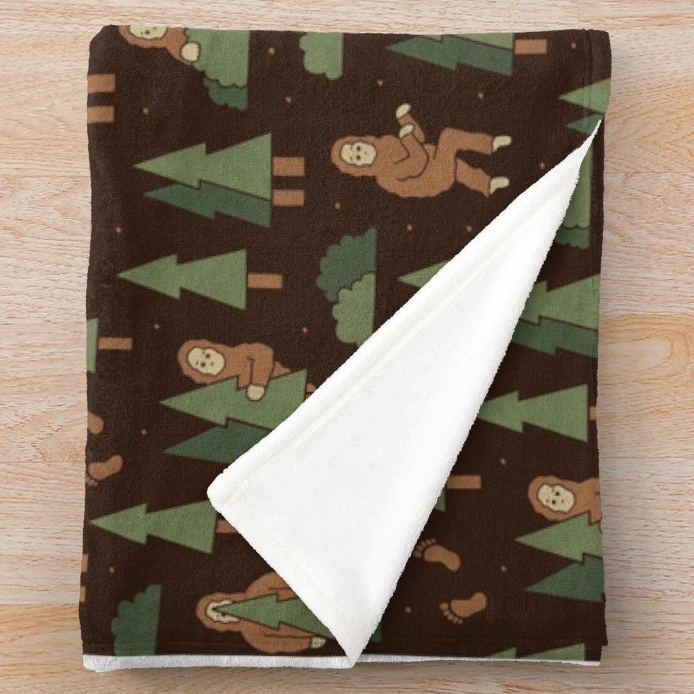 Bigfoot Plush Blanket with Forest Pattern