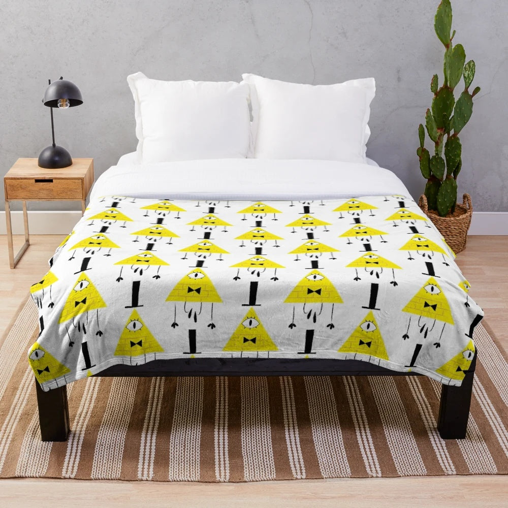 Bill Cipher-inspired plush blanket featuring the iconic eye and triangle design