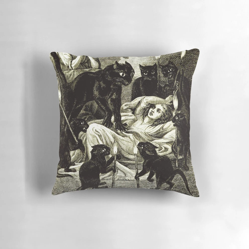 Black cat pillow with occult and witch imagery