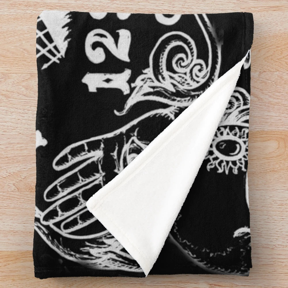 Black witch board plush blanket with occult and supernatural design