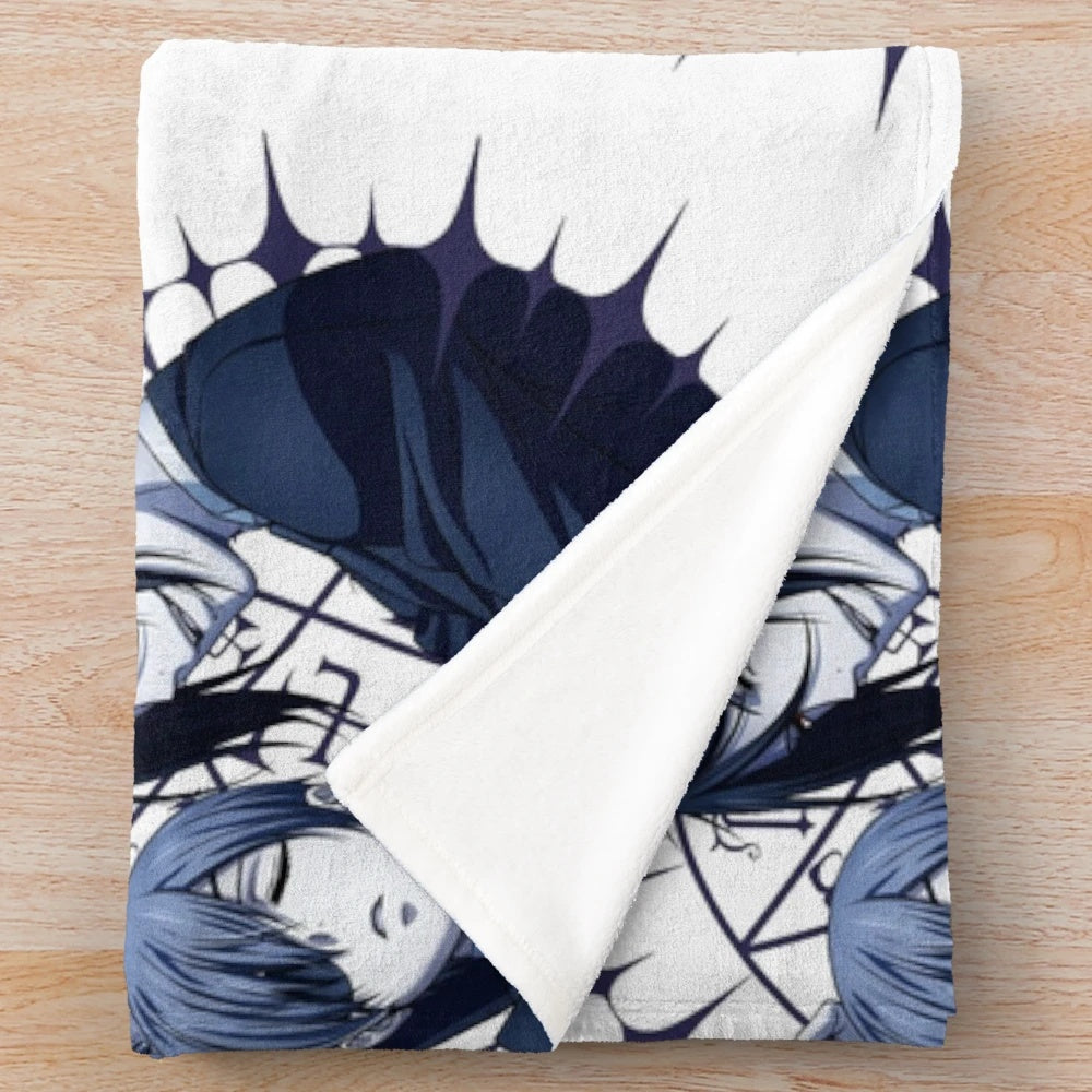 Black Butler inspired plush blanket featuring the pentagram and Sebastian and Ciel