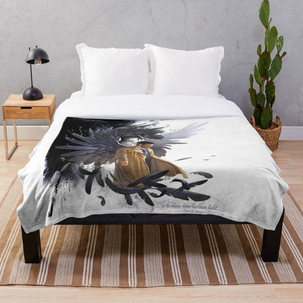 Plush blanket featuring a dark, mysterious shadow design